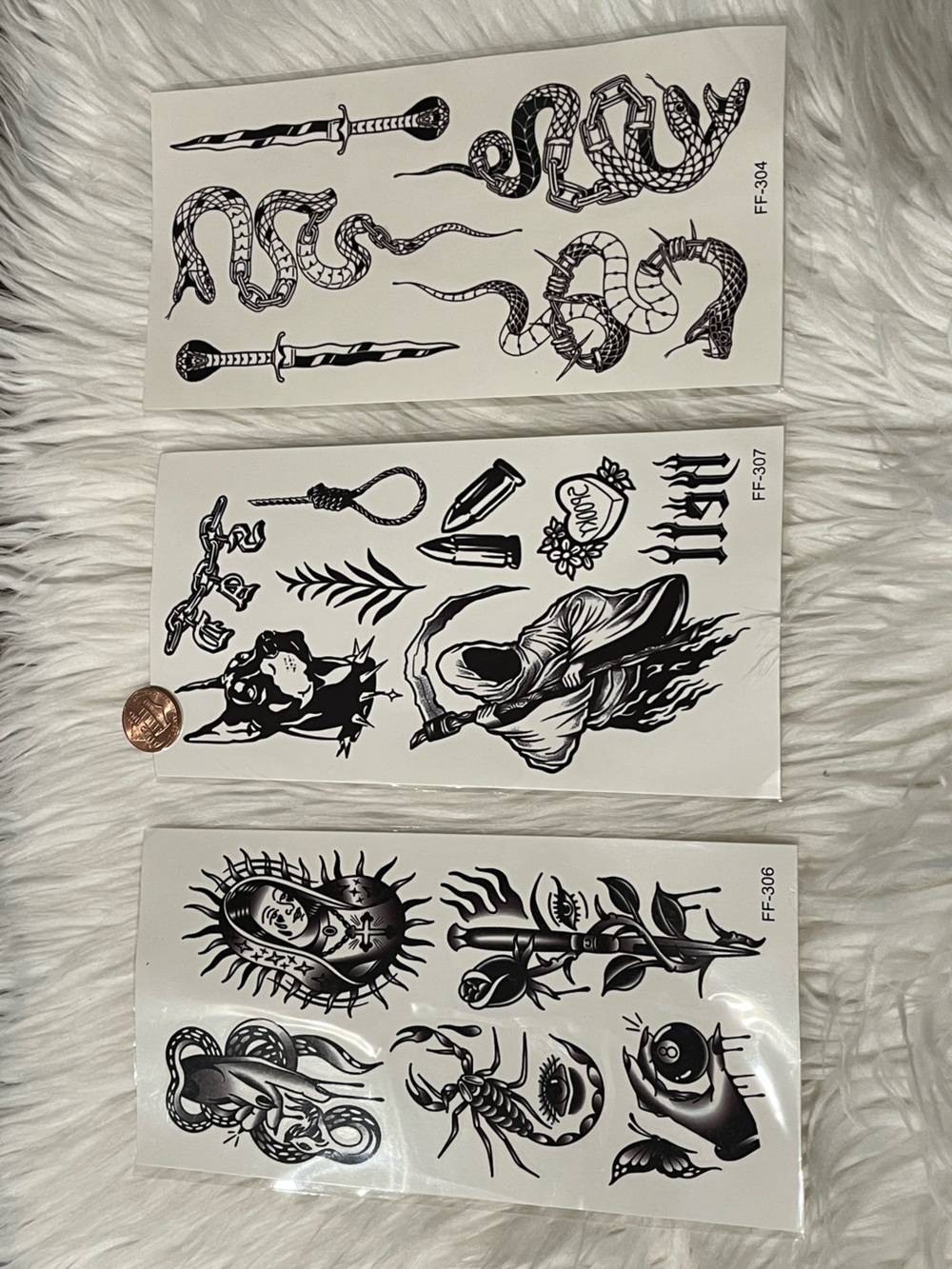 Temporary Black Tattoo Sheet Set of Three - Reptile & Gothic Designs